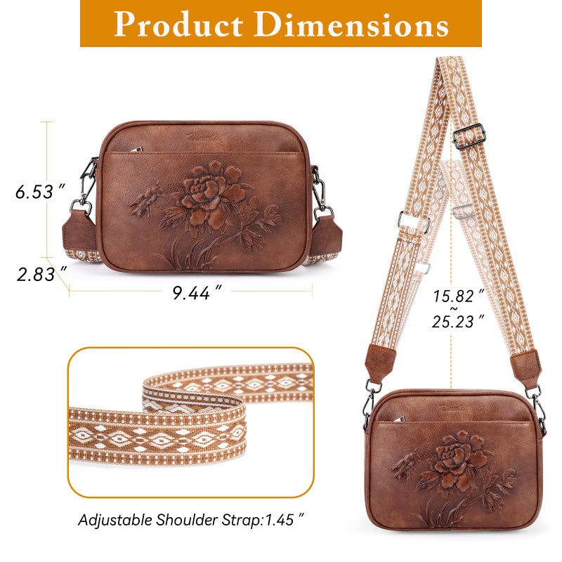 VIMUTI Small Crossbody Purses for Women, Trendy Vegan Leather Crossbody Bag Embossed Travel Shoulder Handbags with Wide Strap (Brown) - Image 3