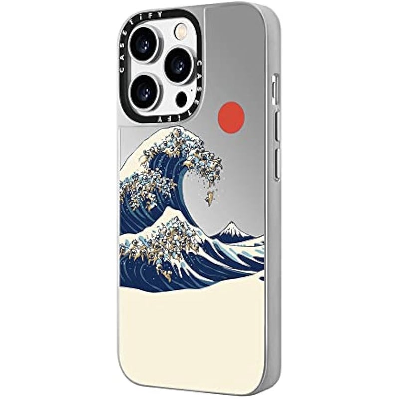 Casetify Mirror Case for iPhone 14 Pro Compatible with Magsafe - The Great Wave of Pugs - Silver on Silver - Image 5