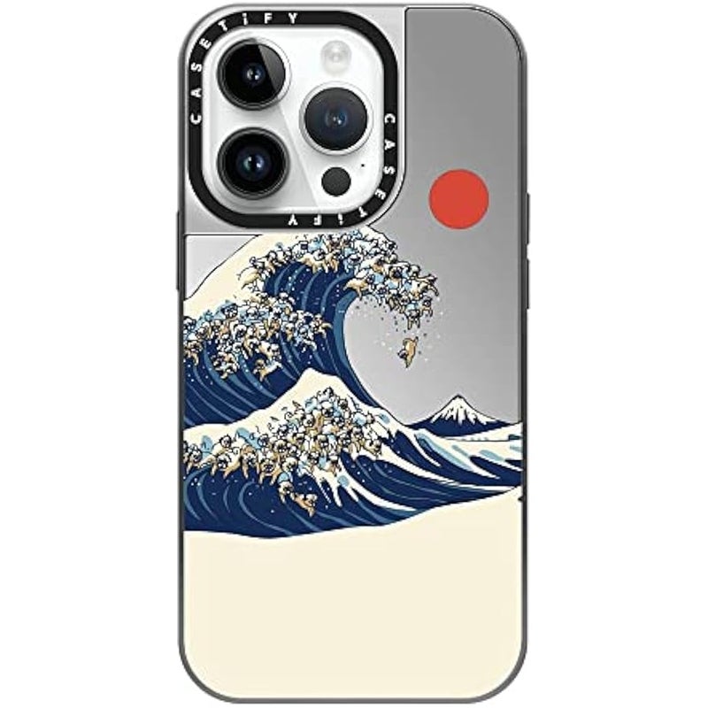 Casetify Mirror Case for iPhone 14 Pro Compatible with Magsafe - The Great Wave of Pugs - Silver on Silver - Image 2