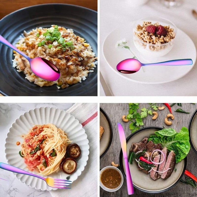 Sugalsu Custom Engraved Cutlery Tableware Set with Gift ForkKnifeSpoon Stainless Steel Cutlery Customized Gifts for Mom Dad Friends Set of 624Pcs Rainbow - Image 3