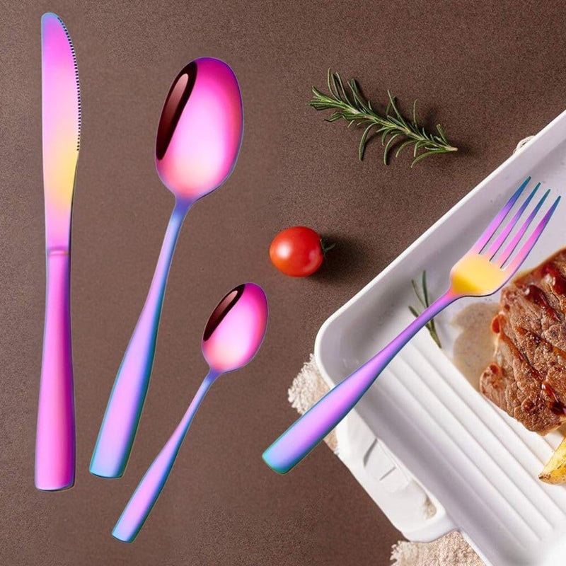 Sugalsu Custom Engraved Cutlery Tableware Set with Gift ForkKnifeSpoon Stainless Steel Cutlery Customized Gifts for Mom Dad Friends Set of 624Pcs Rainbow - Image 5