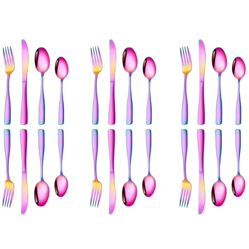 Sugalsu Custom Engraved Cutlery Tableware Set with Gift ForkKnifeSpoon Stainless Steel Cutlery Customized Gifts for Mom Dad Friends Set of 624Pcs Rainbow - Image 1
