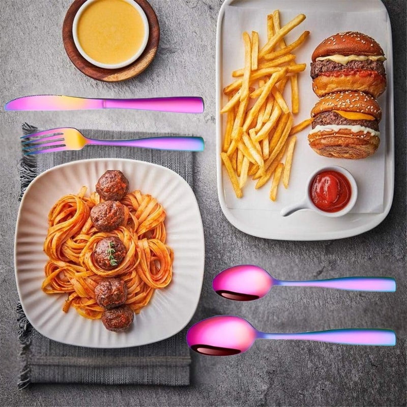 Sugalsu Custom Engraved Cutlery Tableware Set with Gift ForkKnifeSpoon Stainless Steel Cutlery Customized Gifts for Mom Dad Friends Set of 624Pcs Rainbow - Image 4
