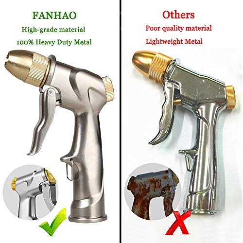 Fanhao فوهة رش خرطوم الحديقة المحدثة من FANHAO، 100% معدنية ثقيلة، فوهة ماء محمولة عالية الضغط بأربعة أوضاع رش لري النباتات والعشب، وغسل السيارات، والفناء والحيوانات الأليفة - Image 4