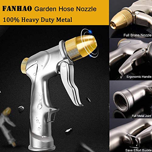 Fanhao فوهة رش خرطوم الحديقة المحدثة من FANHAO، 100% معدنية ثقيلة، فوهة ماء محمولة عالية الضغط بأربعة أوضاع رش لري النباتات والعشب، وغسل السيارات، والفناء والحيوانات الأليفة - Image 3