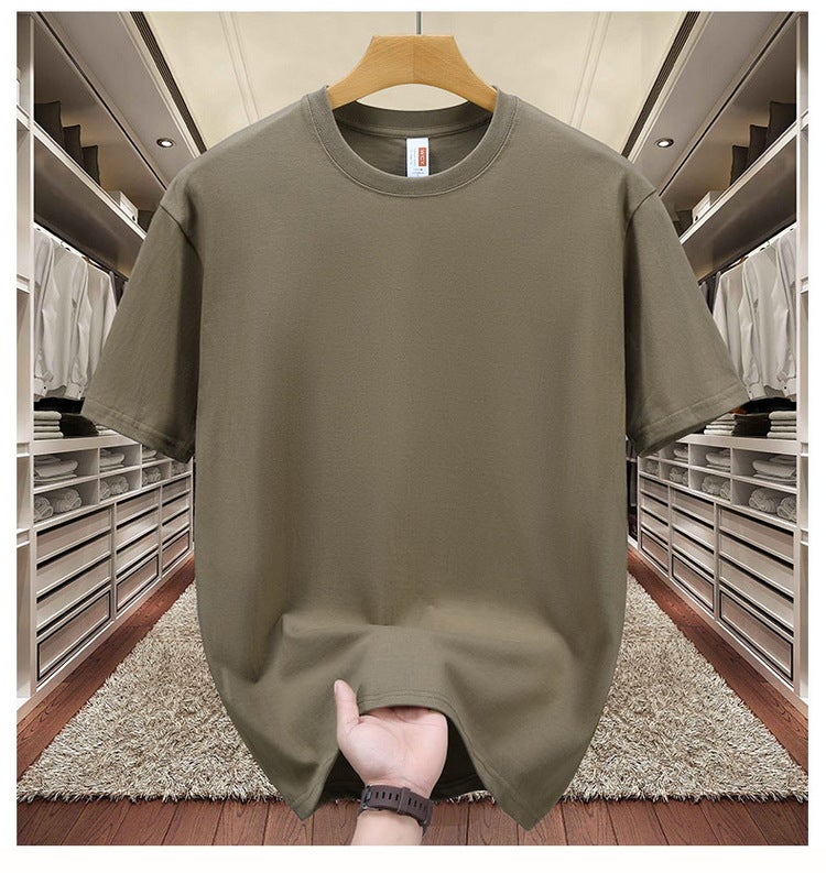 Heavy cotton T-shirt logo summer short sleeve overalls solid color round neck large size shirt jacket wholesale generation Khaki