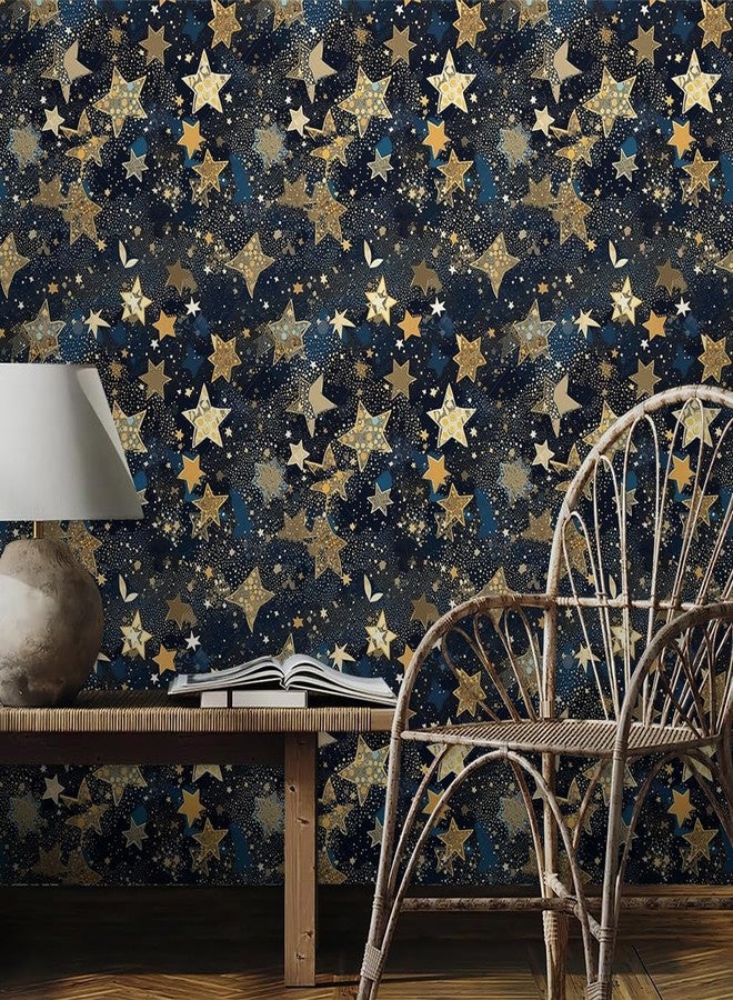 REDAMANCY Navy Gold Stars Galaxy Modern Peel and Stick Wallpaper Stick on Contact Paper Vintage Wall Paper Easy Peel Off for nightstand Drawer Cabinet Renter - Image 3