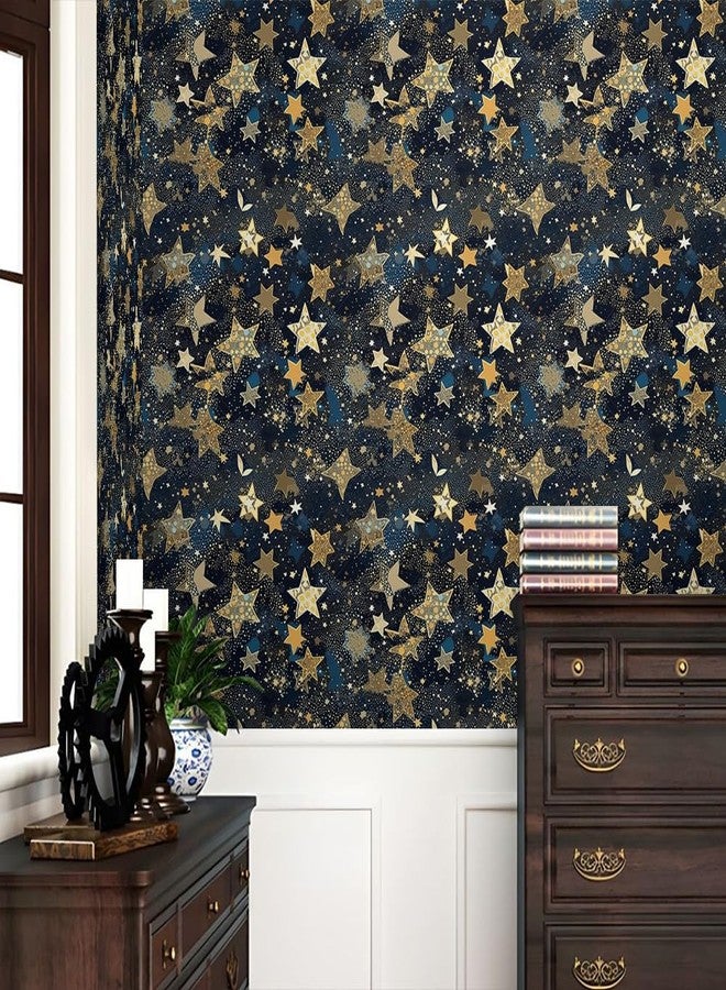 REDAMANCY Navy Gold Stars Galaxy Modern Peel and Stick Wallpaper Stick on Contact Paper Vintage Wall Paper Easy Peel Off for nightstand Drawer Cabinet Renter - Image 2