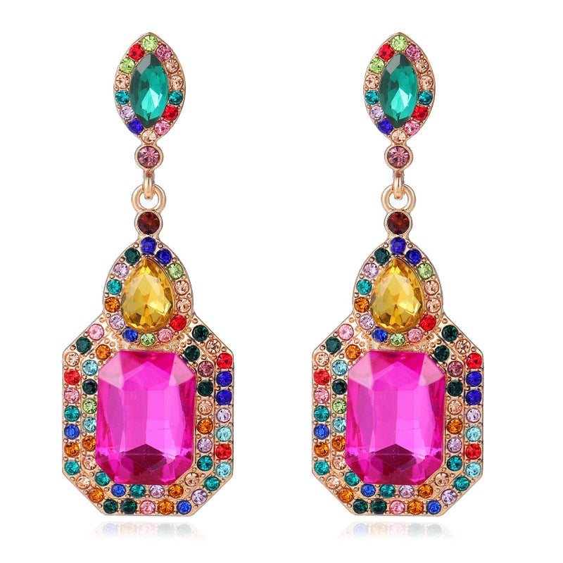 Moiegouct Colorful Zinc Rhinestone Dangle Statement Earrings Long Crystal Dangling Drop Earrings for Women Formal Wedding Bride Prom - Image 1