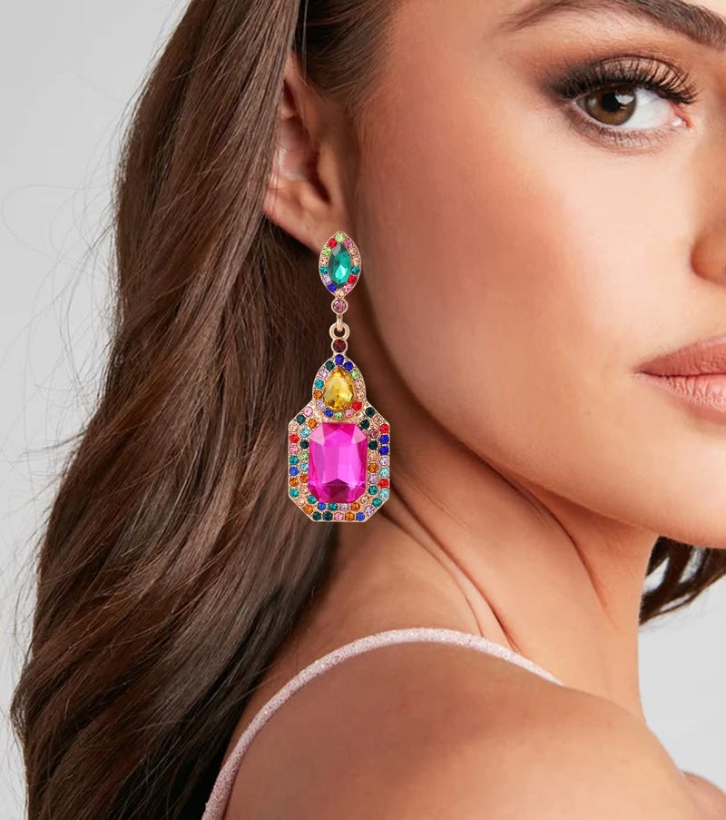 Moiegouct Colorful Zinc Rhinestone Dangle Statement Earrings Long Crystal Dangling Drop Earrings for Women Formal Wedding Bride Prom - Image 3