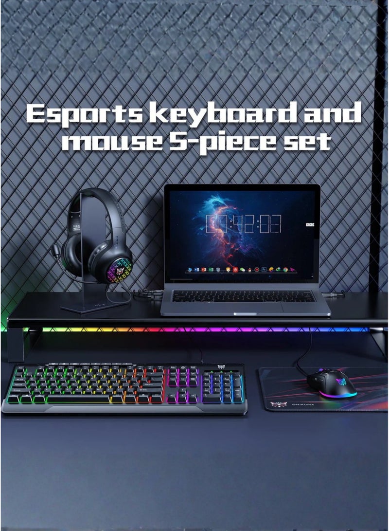 ONIKUMA TZ5006 RGB Gaming Kit, 5-in-1 Gaming Keyboard Mouse Combo with RGB Headset, RGB Mousepad & Headphone Stand, E-Sports Gaming Accessories Set for PC, Laptop, PS & FPS Gamers, Mechanical-Feel Keyboard, High DPI Gaming Mouse - Image 2