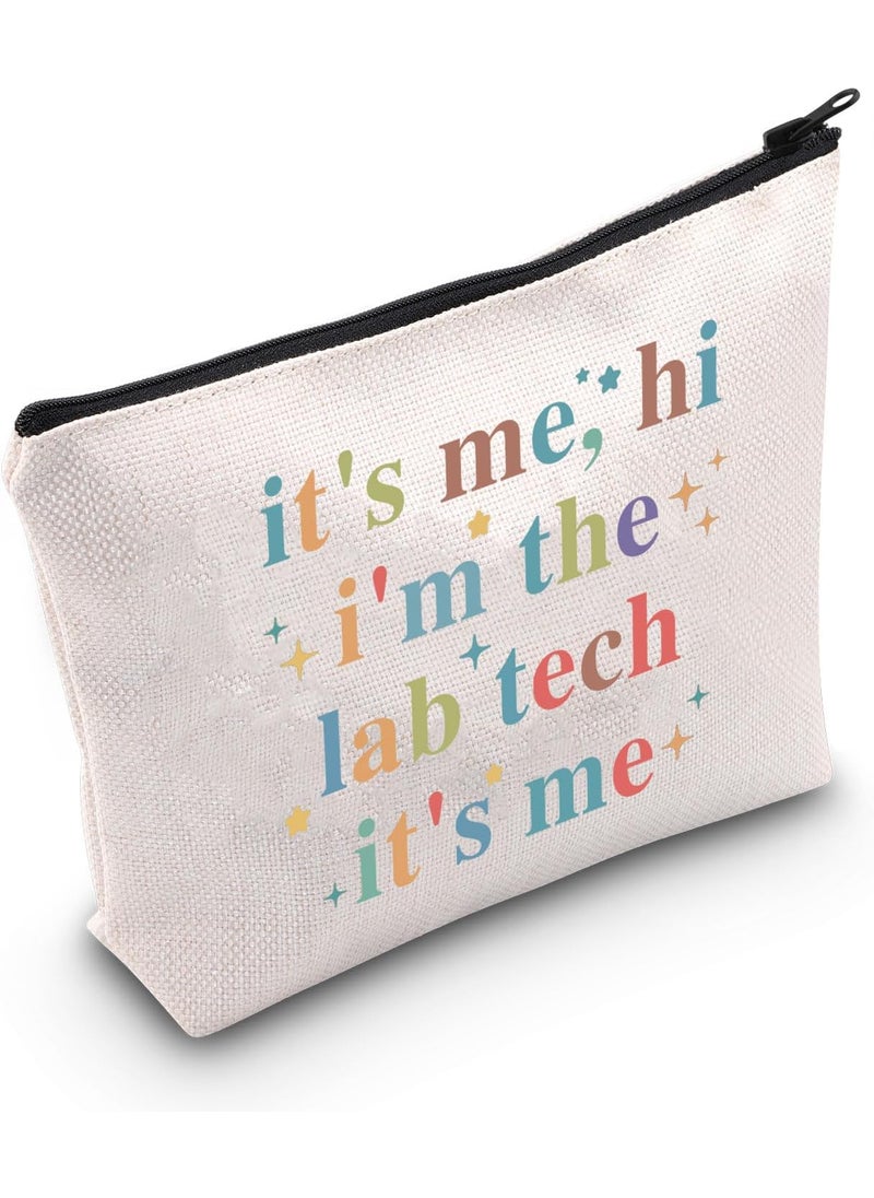 WCGXKO - WCGXKO Lab Tech Gift It's Me Hi I’m The Lab Tech It’s Me Zipper Pouch Makeup Bag (B-Hi Lab Tech), beige - Image 1