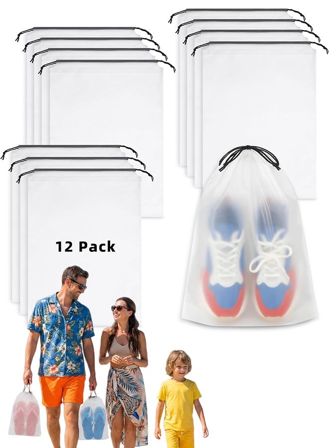 Clear Shoe Bags for Travel, 11.8 x 15.7 Inch, 12 Pcs | Waterproof Drawstring Shoe Bags, Shoe Storage and Packing Bags, Travel Essentials for Women and Men - Image 1