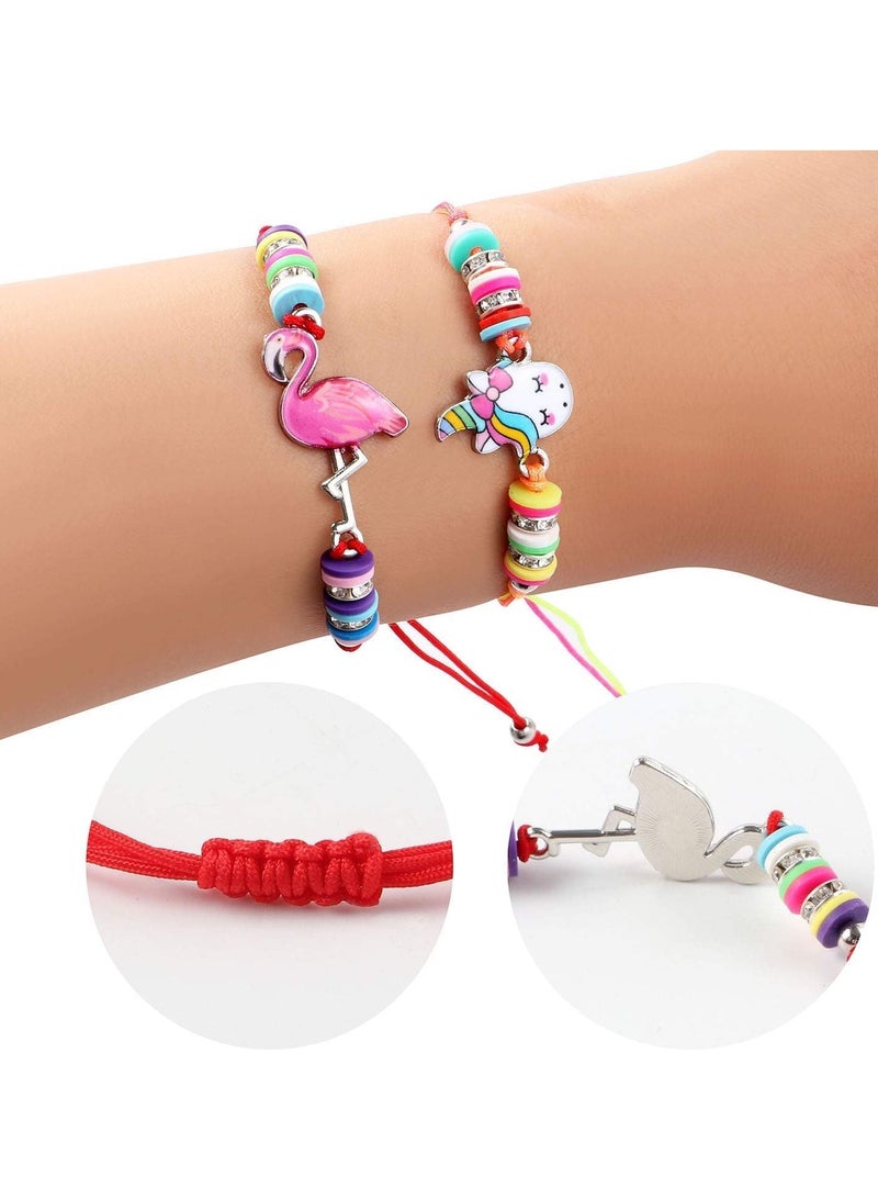 FengSVMA 12 Pcs Kids Girls Bracelets Jewelry Animal Pendant Unicorn Owl Cute Bracelet Multicolor Rhinestone Woven Friendship Bracelets for Party Favors Pretend Play Bracelets Kids - Image 3