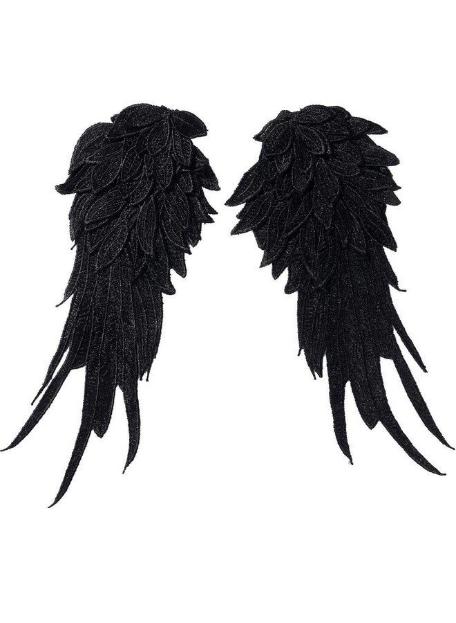 Onwon 1 Pair 3D Angel Wings Embroidered Neckline Lace Trim Applique Sewing On Patches Black Large - Image 1