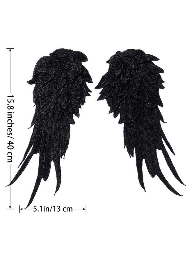 Onwon 1 Pair 3D Angel Wings Embroidered Neckline Lace Trim Applique Sewing On Patches Black Large - Image 2