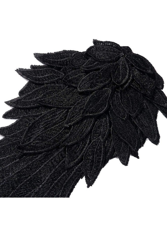 Onwon 1 Pair 3D Angel Wings Embroidered Neckline Lace Trim Applique Sewing On Patches Black Large - Image 3