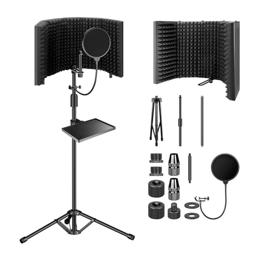 Aokeo Studio Recording Microphone Isolation Shield with Pop Filter & Tripod Stand,High Density Absorbent Foam to Filter Vocal,Foldable Sound Shield for Blue Yeti and Condenser Microphones - Image 1