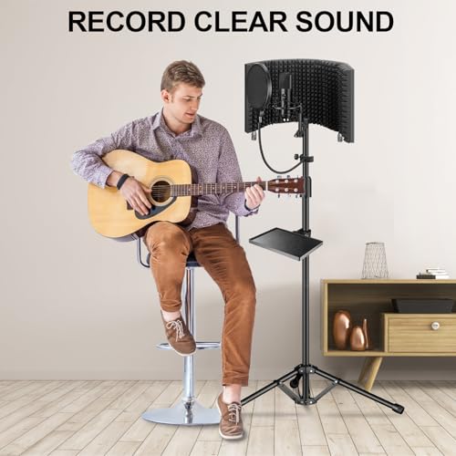 Aokeo Studio Recording Microphone Isolation Shield with Pop Filter & Tripod Stand,High Density Absorbent Foam to Filter Vocal,Foldable Sound Shield for Blue Yeti and Condenser Microphones - Image 2