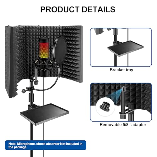 Aokeo Studio Recording Microphone Isolation Shield with Pop Filter & Tripod Stand,High Density Absorbent Foam to Filter Vocal,Foldable Sound Shield for Blue Yeti and Condenser Microphones - Image 4