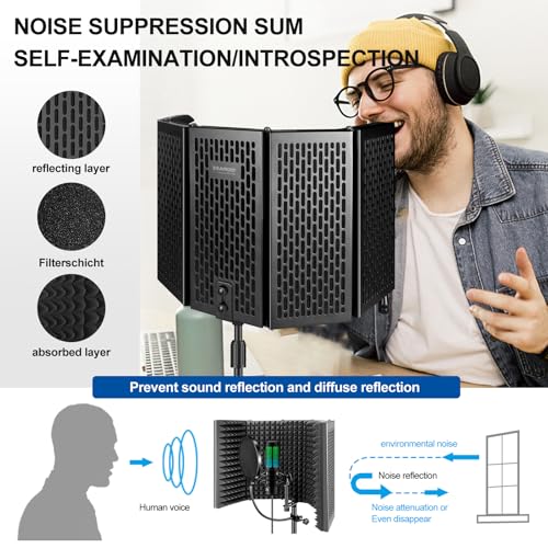 Aokeo Studio Recording Microphone Isolation Shield with Pop Filter & Tripod Stand,High Density Absorbent Foam to Filter Vocal,Foldable Sound Shield for Blue Yeti and Condenser Microphones - Image 3