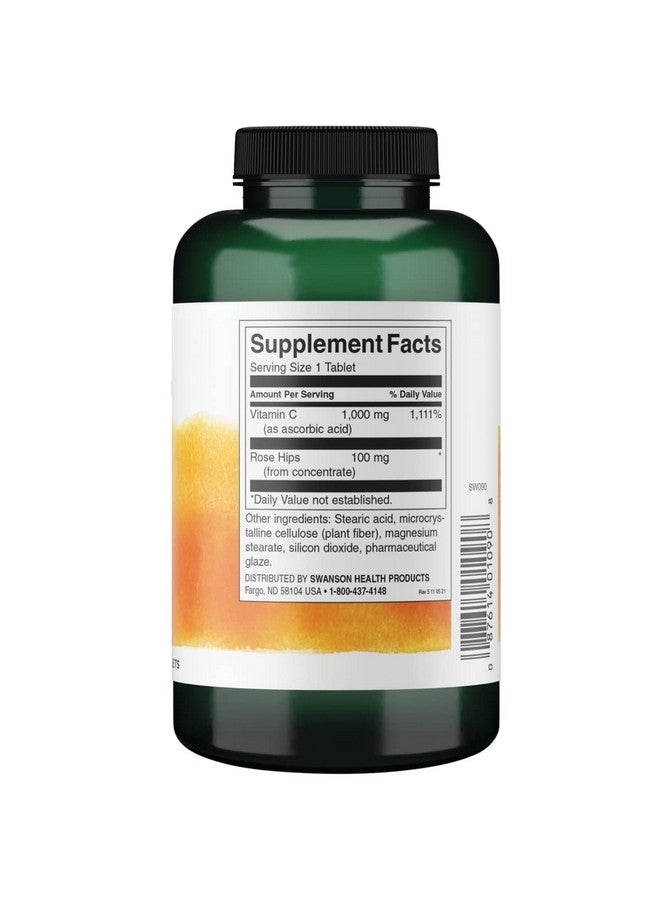 SWANSON Vitamin C With Rose Hips Immune System Support Skin Cardiovascular Health Antioxidant Supplement 1000 Mg 250 Tablets Tabs - Image 3