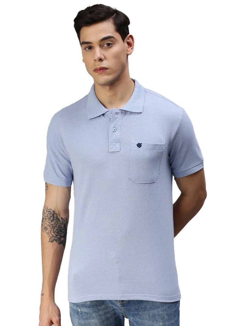 ONN Men's Blue Mist Half Sleeves Polo Collar T-Shirt with Pocket(Size : Large) - Image 1