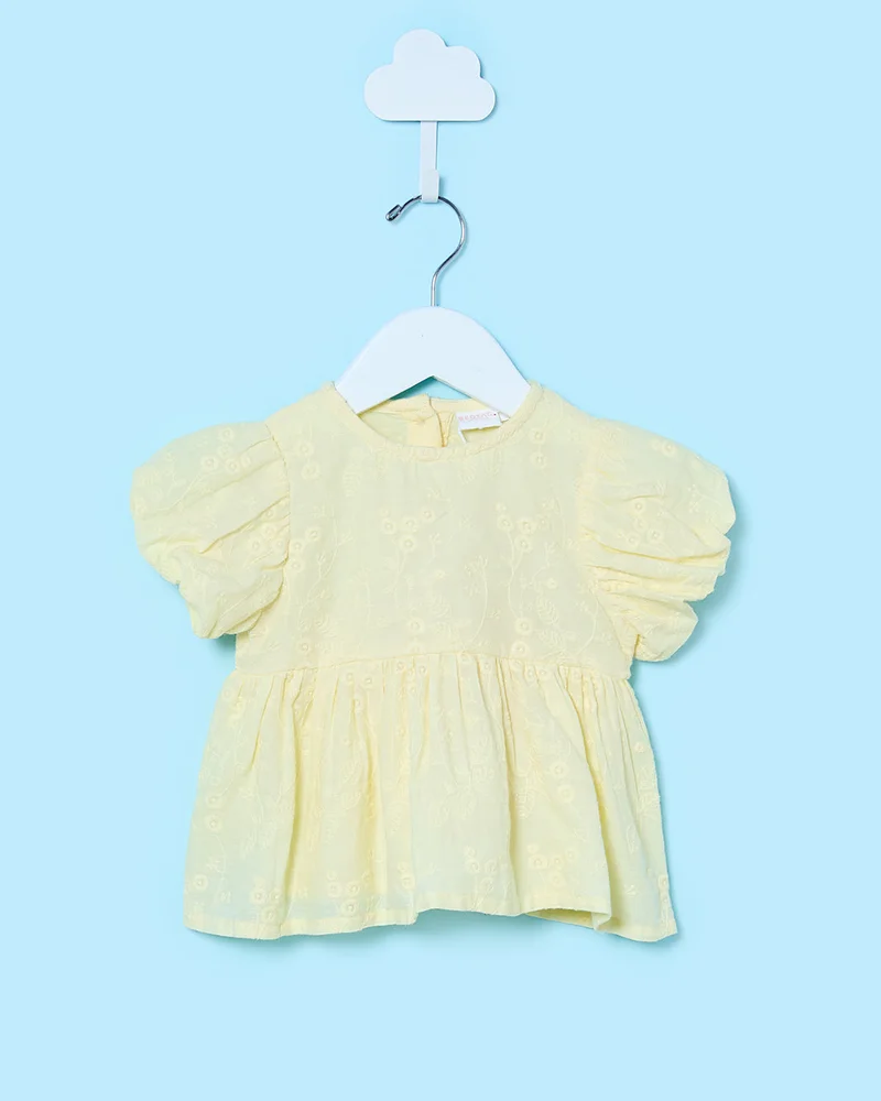 Redtag Infant Girls Yellow Embroidered Blouse