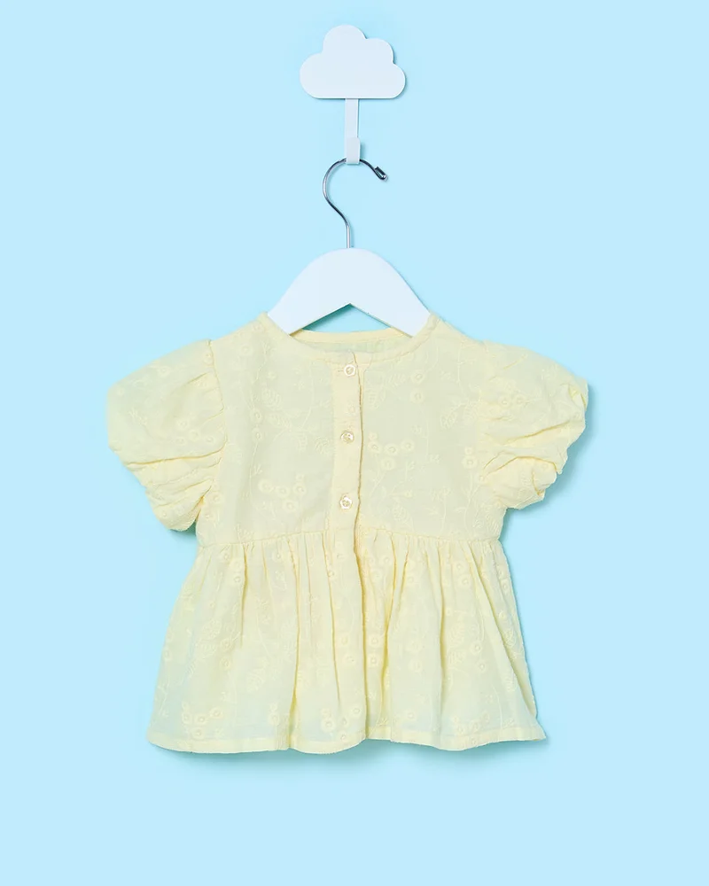 Redtag Infant Girls Yellow Embroidered Blouse