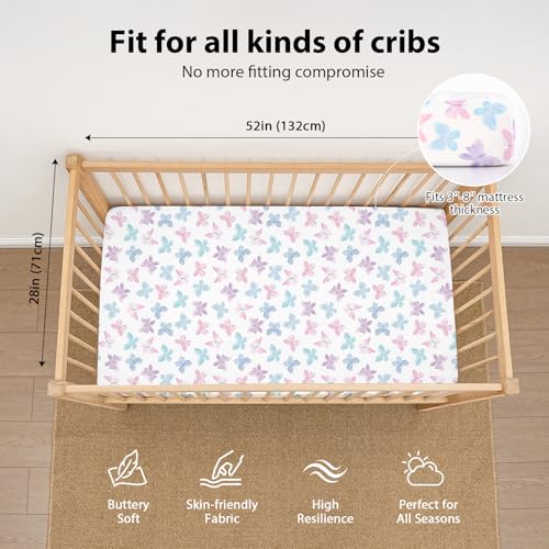 FIEMOL Baby Crib Sheets Girl, 3 Pack Toddler Bed Sheets Fit for 52”x28” Standard Crib and Toddler Mattresses, Super Soft Microfiber Pink Butterfly Flower - Image 3