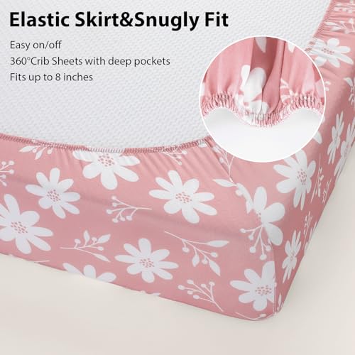 FIEMOL Baby Crib Sheets Girl, 3 Pack Toddler Bed Sheets Fit for 52”x28” Standard Crib and Toddler Mattresses, Super Soft Microfiber Pink Butterfly Flower - Image 5