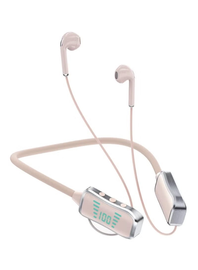 Kin KL50 Bluetooth Neckband Earphones, 48 Hours Playtime, LED Display, TF Card Support Beige