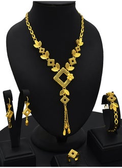 Copper Gold Plated Necklace Bracelet earrings rings Jewelry Set Middle East Choker Pendant Set Wedding Party Gift