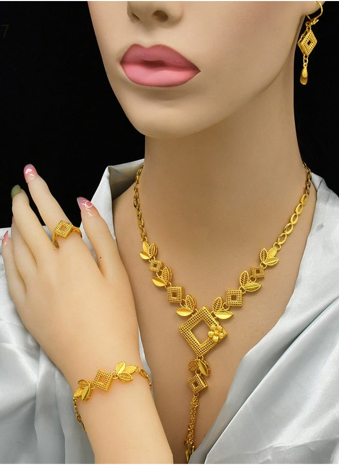 Al Aoyama - Copper Gold Plated Necklace Bracelet earrings rings Jewelry Set Middle East Choker Pendant Set Wedding Party Gift - Image 1