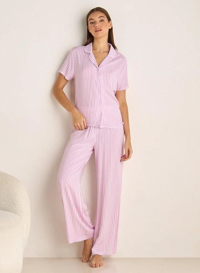 Splash FAV Pyjama Set Button Down Shirt & Trousers Viscose