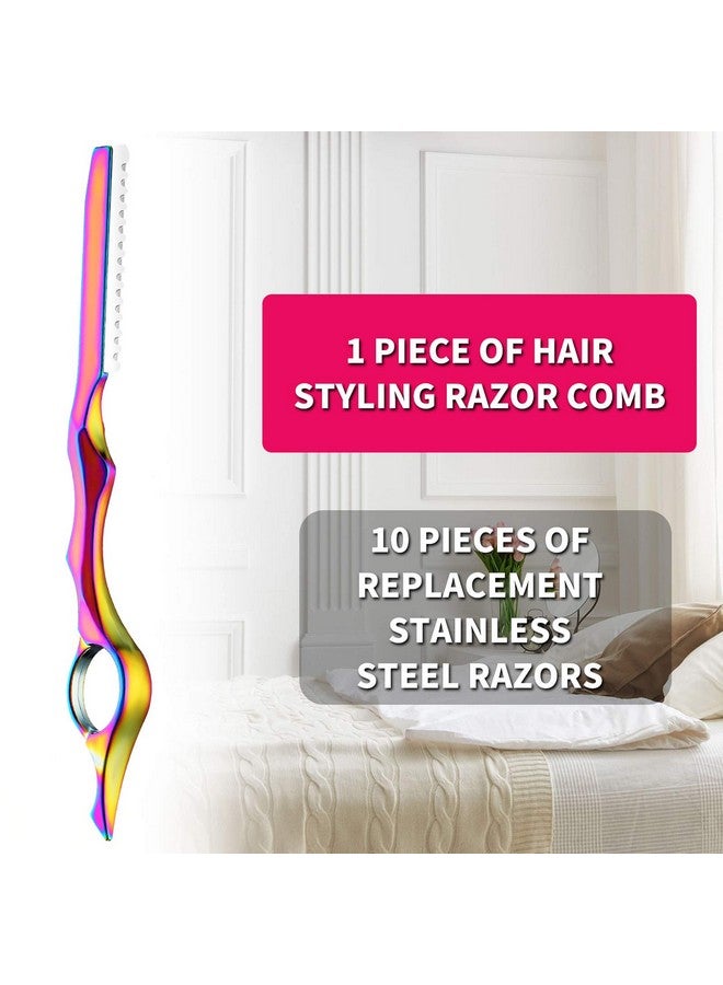 Mudder 11 Pieces Styling Razor Thinning Comb and Texturizing Cutting Comb with Replacement Stainless Steel Razors for Salon Home Use (Vivid Neon) - Image 4