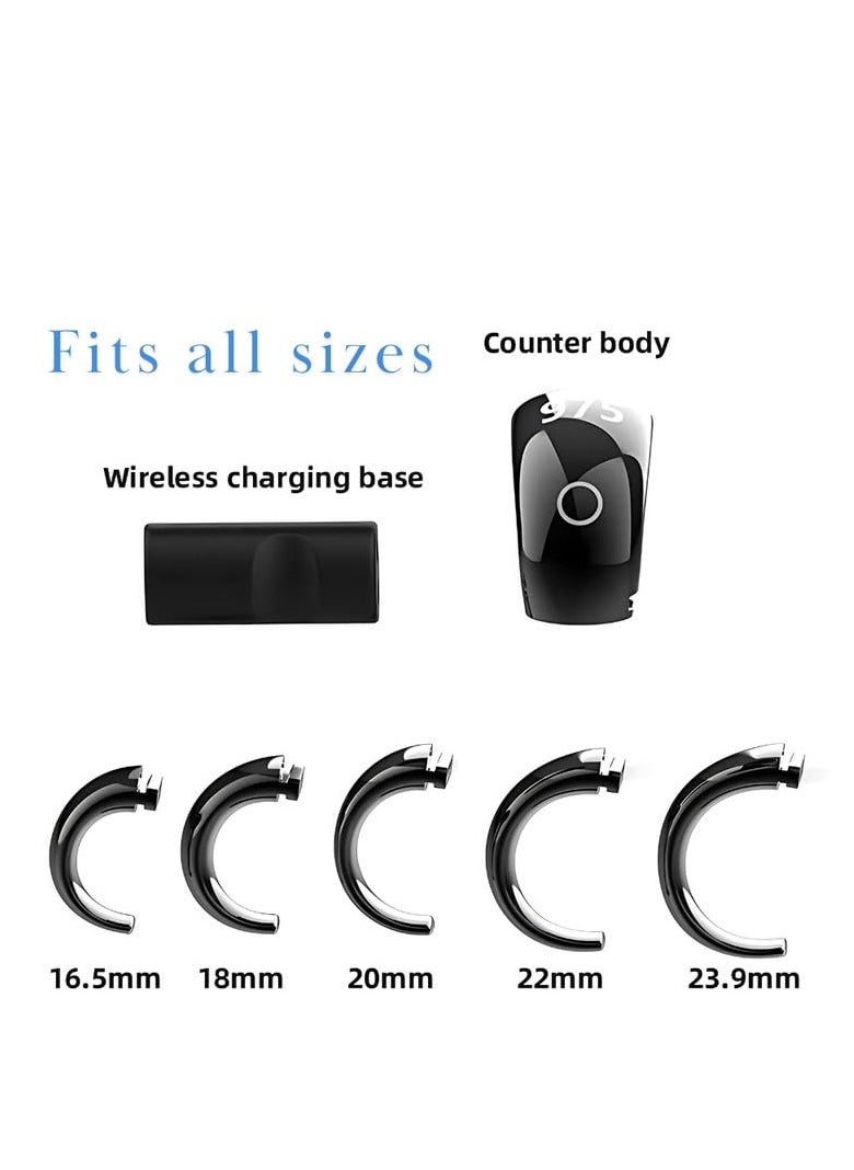 Denx Smart Zikr Counting Ring with Wireless Charging | Touch Control Buttons | 5 Interchangeable Sizes | Stylish & Lightweight (Black)  - Image 3