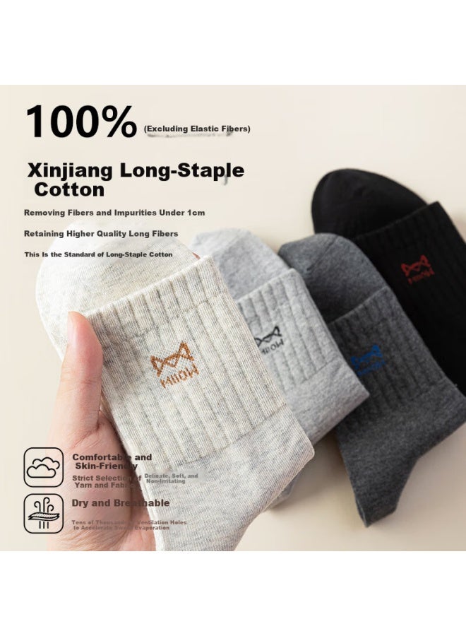 MIIOW Men's 100% Cotton Mid-calf Socks Autumn Winter 10a Antibacterial Odor-resistant Sweat-absorbing Sports Casual Long Socks 6 Pairs - Image 4