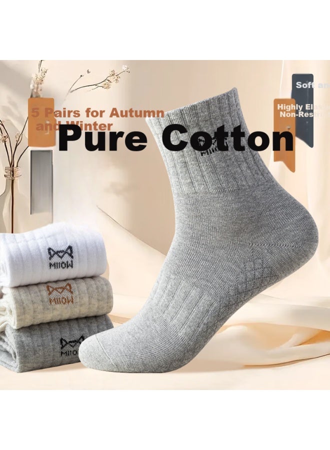 MIIOW Men's 100% Cotton Mid-calf Socks Autumn Winter 10a Antibacterial Odor-resistant Sweat-absorbing Sports Casual Long Socks 6 Pairs - Image 3