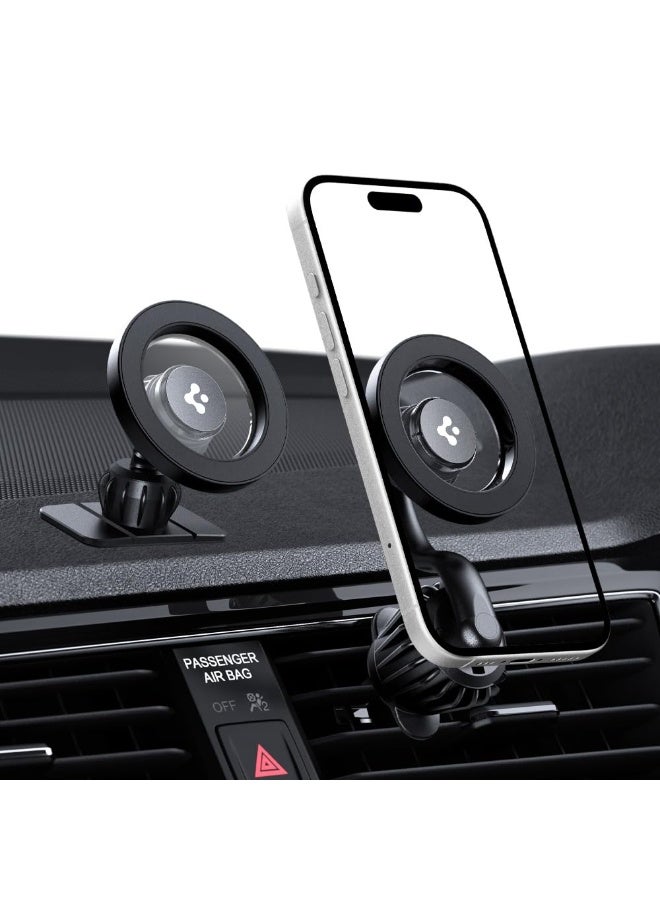 Spigen Car Mount for MagSafe Compatible iPhone & PixelSnap/Magnetic Cases 2-in-1 Air Vent Dashboard Phone Holder Extended Arm Strong Magnets 360 Degree Rotation Secure Lock MagFit MFT13-1 - Black - Image 1