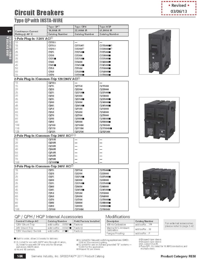 SIEMENS SIEMENS Q2125H 125Amp Double Pole 22kA Type QPH Circuit Breaker  - Image 2