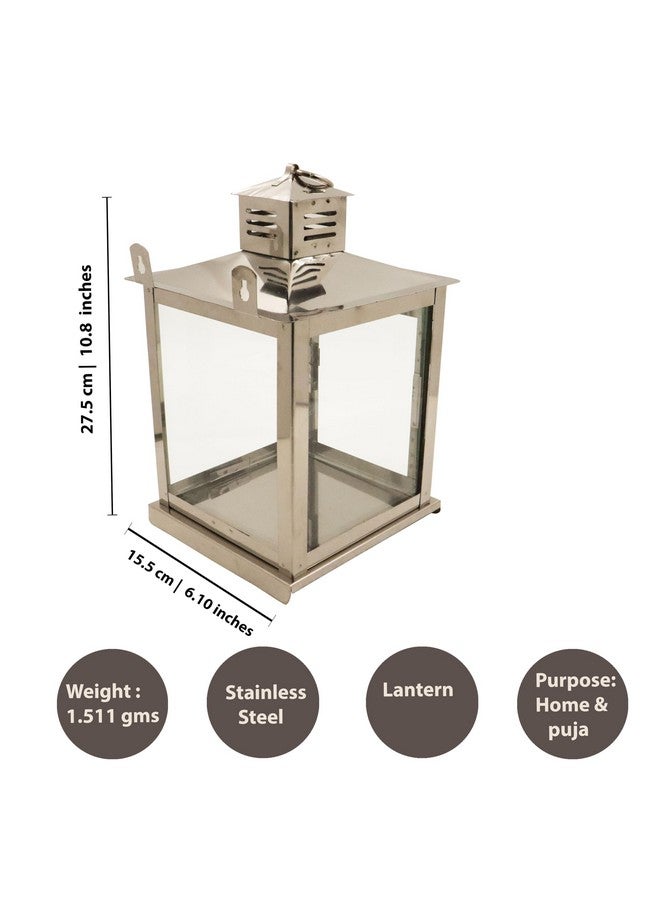 Spillbox Stainless Steel Wall Mounted Oil Lamp with Glass Cover | Deepam Glass Cover| Diya Protector from Wind- Hanging Diya Lantern (Large) - Image 2