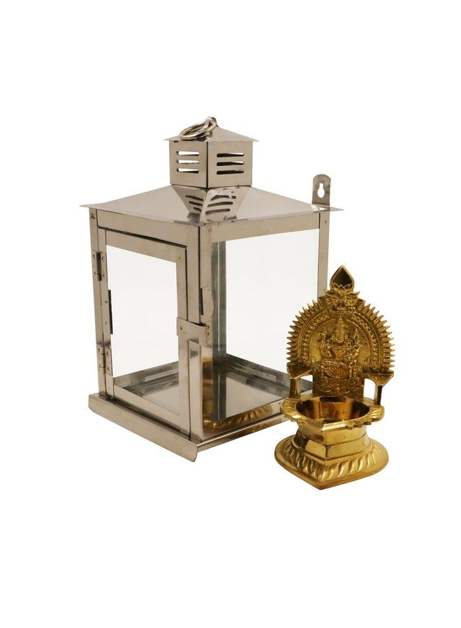 Spillbox Stainless Steel Wall Mounted Oil Lamp with Glass Cover | Deepam Glass Cover| Diya Protector from Wind- Hanging Diya Lantern (Large) - Image 5