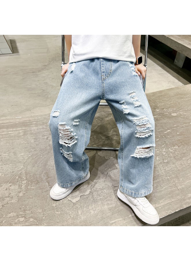 Boys' Summer Thin Ripped Jeans New Korean Casual Straight Pants - Image 3