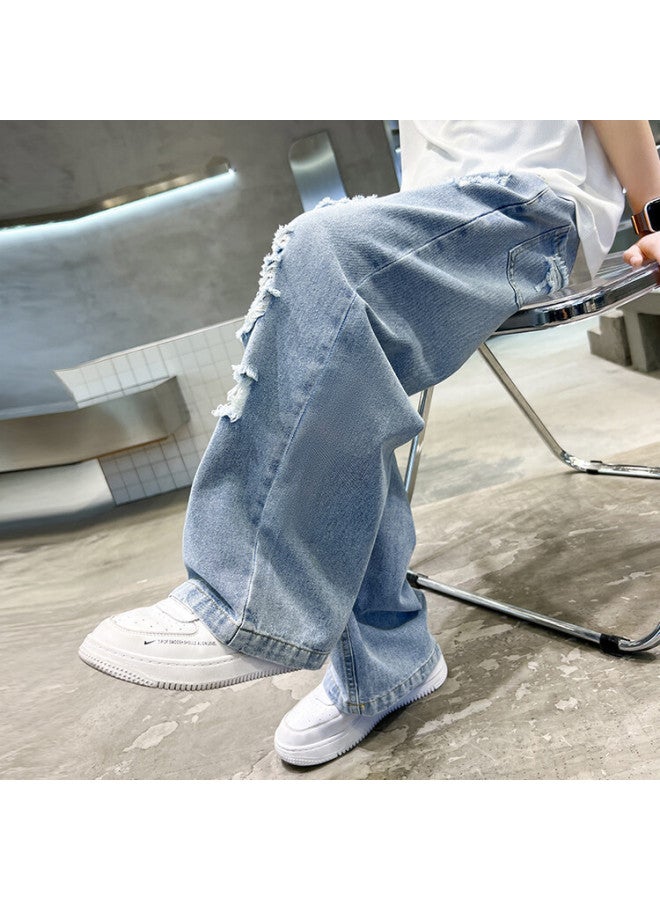 Boys' Summer Thin Ripped Jeans New Korean Casual Straight Pants - Image 4
