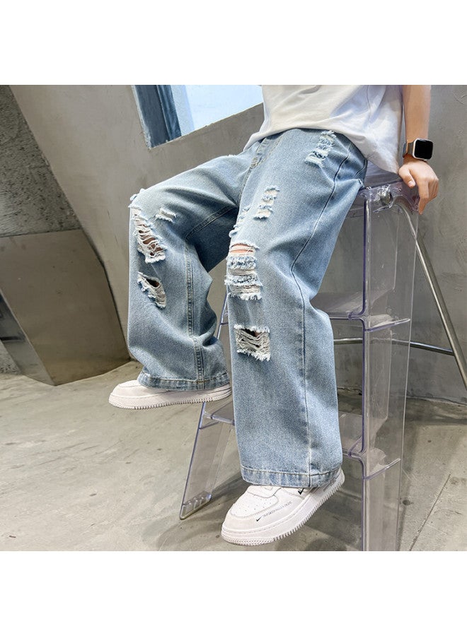 Boys' Summer Thin Ripped Jeans New Korean Casual Straight Pants - Image 2