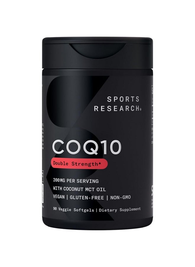 سبورتس ريسيرش Sports Research Vegan CoQ10 200mg مع زيت جوز الهند - معتمد نباتيًا، غير معدّل وراثيًا، خالٍ من الجلوتين - 90 كبسولة هلامية  - Image 1