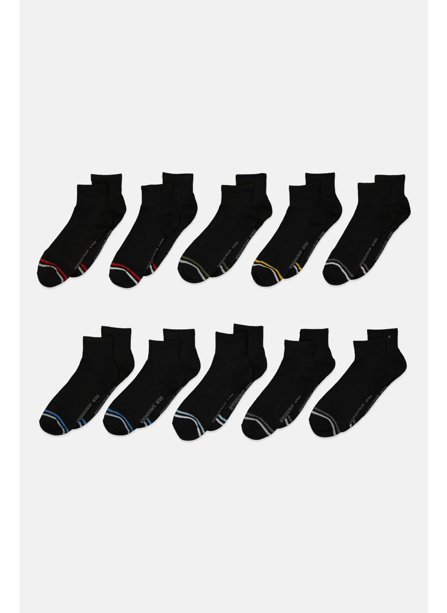 Ben Sherman Men 10 Pairs Stripe Flat Low Cut Socks, Black Combo  - Image 1