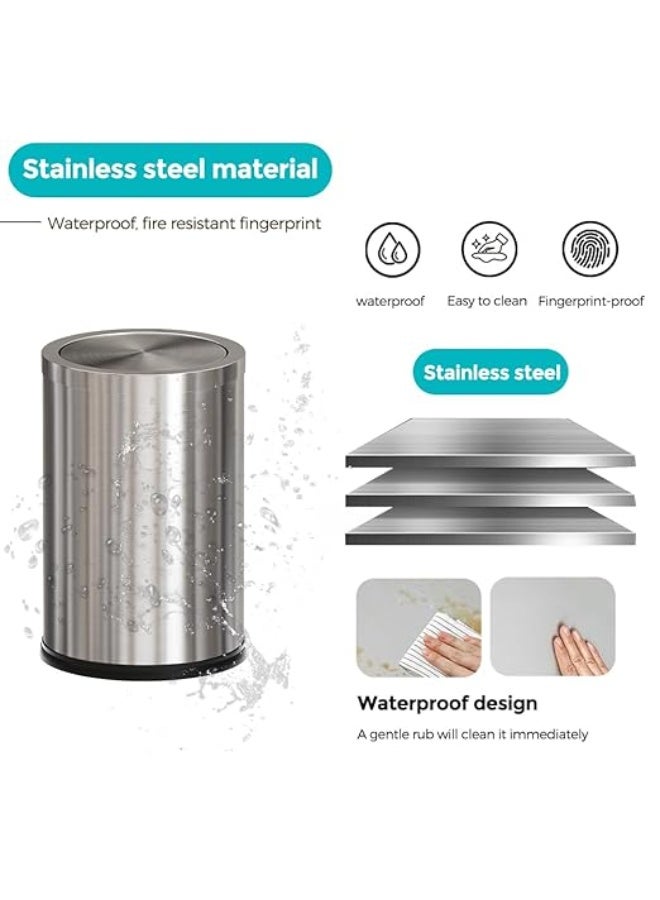 Small 9-liter trash can with a removable lid, stainless steel waste bin for bathroom, bedroom, living room, and office. - Image 5