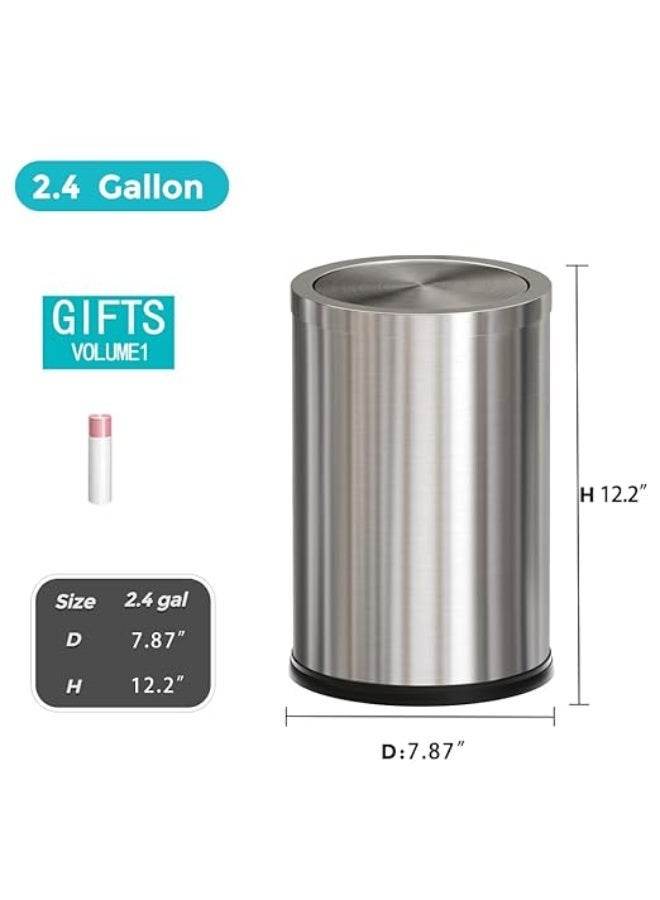 Small 9-liter trash can with a removable lid, stainless steel waste bin for bathroom, bedroom, living room, and office. - Image 2